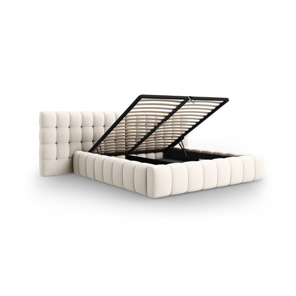 Кремаво тапицирано двойно легло с място за съхранение с включена подматрачна рамка 180x200 cm Mamaia – Micadoni Home-image-3