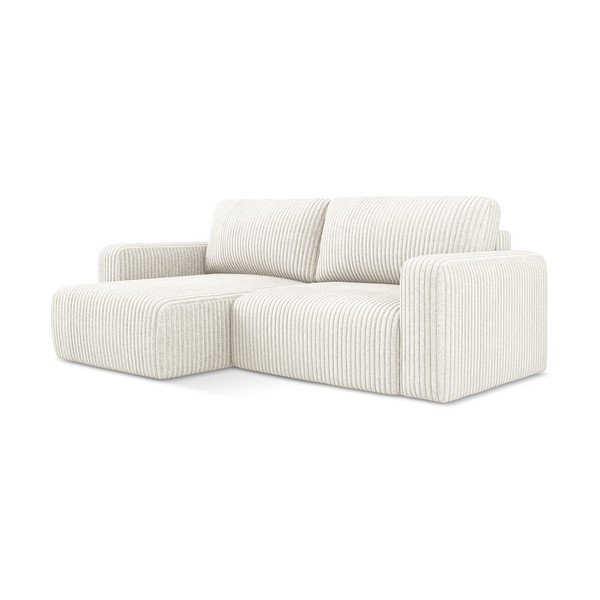 Кремав сгъваем/с място за съхранение ъглов диван от рипсено кадифе (ляв ъгъл) Kona – Makamii-image-2