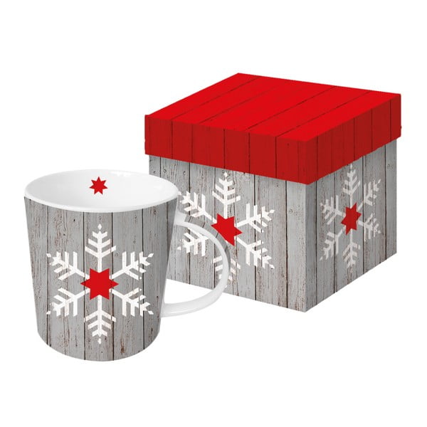 Чаша от костен порцелан с коледен мотив в подаръчна кутия Snowflake On Wood, 350 ml - PPD