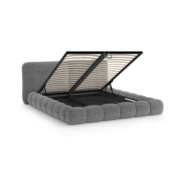 Тъмносиво тапицирано двойно легло с място за съхранение и включена подматрачна рамка 200x200 cm Solange – Micadoni -image-3