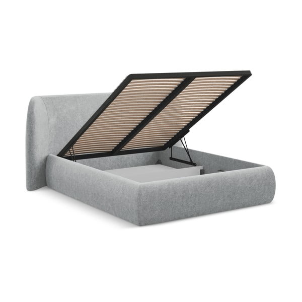 Светлосиво двойно тапицирано легло с място за съхранение и включена подматрачна рамка 180x200 cm Hauke – Makamii-image-2
