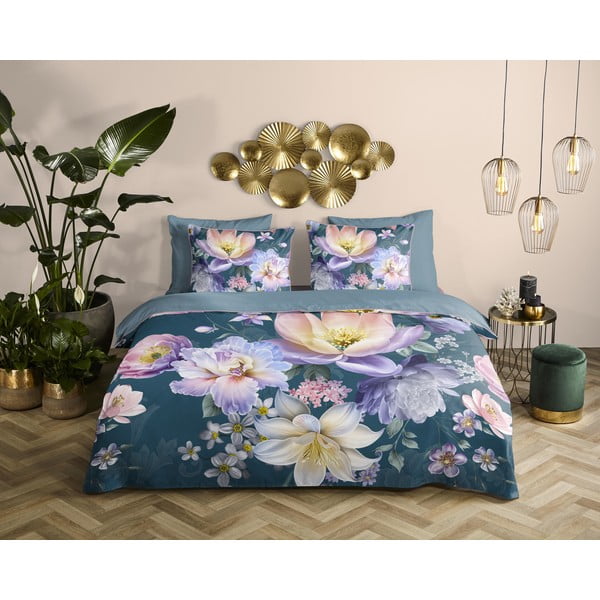 Синьо  единично /удължено спално бельо от памучен сатен 140x220 cm Mirery – Descanso-image-1