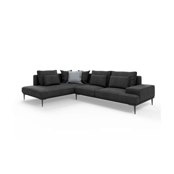 Черен ъглов разтегателен диван , ляв ъгъл Liege - Interieurs 86
