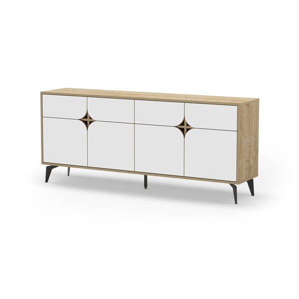 Нисък скрин с дъбов декор в бял и естествен цвят 185x79 cm Nola - Marckeric-image-2