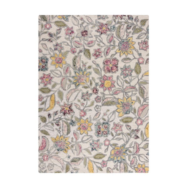Кремав ръчно изработен вълнен килим 160x230 cm Tania Floral – Flair Rugs