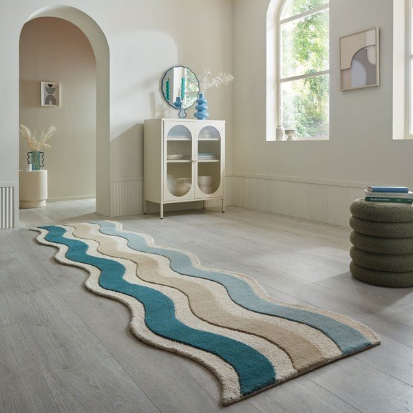 Синя ръчно изработена вълнена пътека 80x300 cm Cascade Wool – Flair Rugs-image-1