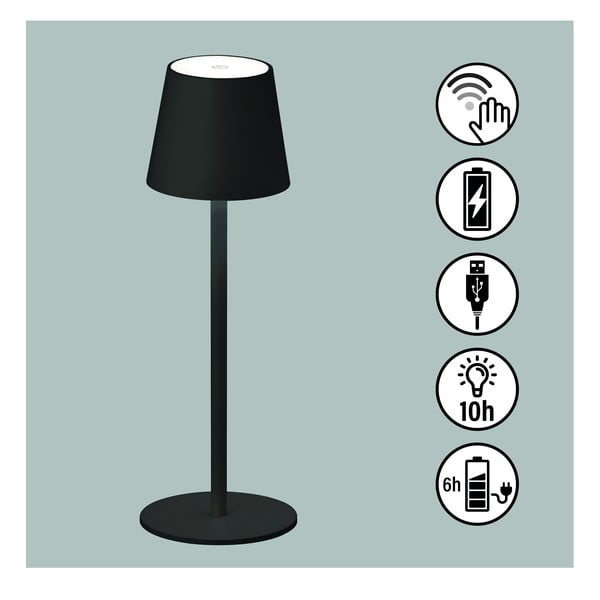Черна настолна лампа с LED димиране, сензор за движение и метален абажур (височина 38 cm) Tropea - Fischer & Honsel-image-2