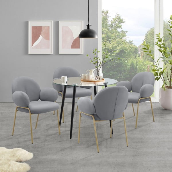 Сиви тапицирани трапезни столове в комплект с подлакътници 2 бр. Iwama – Støraa-image-1