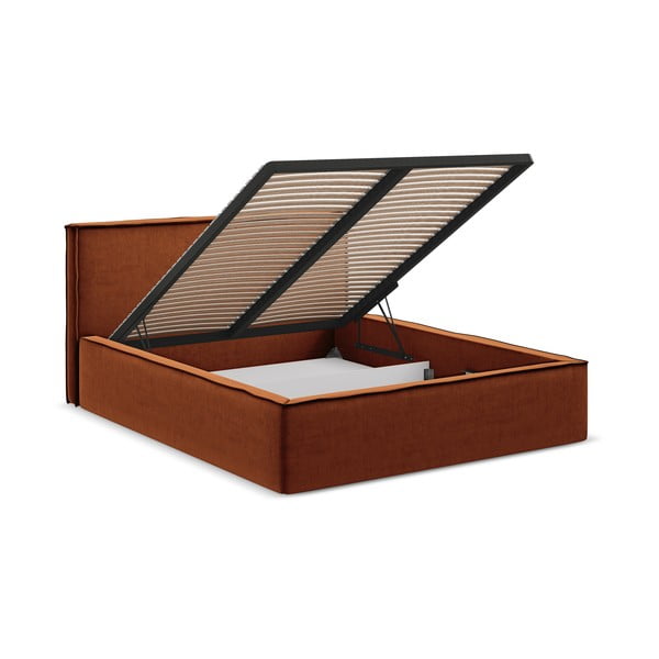 Двойно тапицирано легло с място за съхранение и включена подматрачна рамка в цвят теракота 140x200 cm Anani – Makamii-image-2