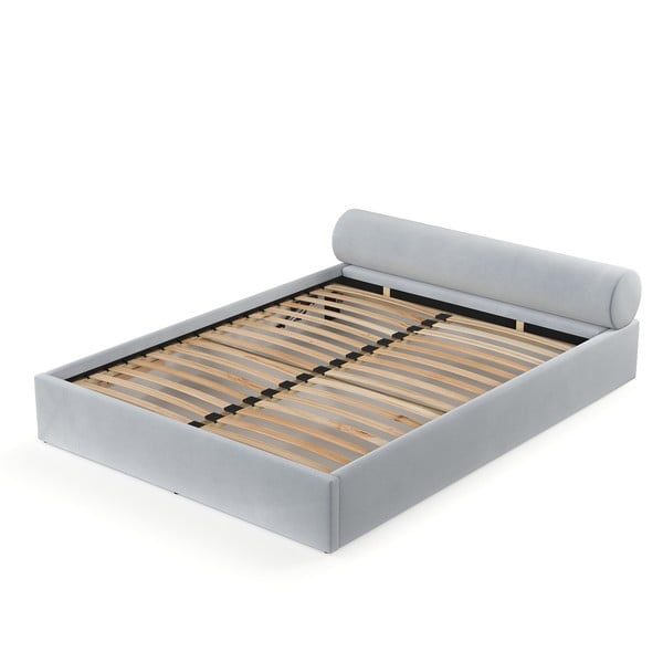 Светлосиво двойно легло 160x200 cm тапицирано с място за съхранение с включена подматрачна рамка Solvo – Maison de Rêve-image-2