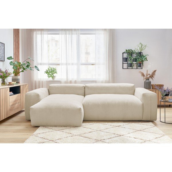 Бежов ъглов диван от велур (ляв ъгъл) Lafayette - Bobochic Paris-image-1