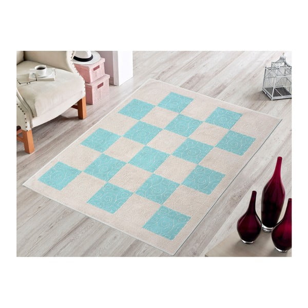 Modrý odolný koberec Vitaus Patchwork Turkuaz, 200 x 300 cm