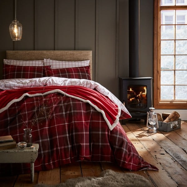 Червено единично спално бельо Tartan Check, 135 x 200 cm - Catherine Lansfield