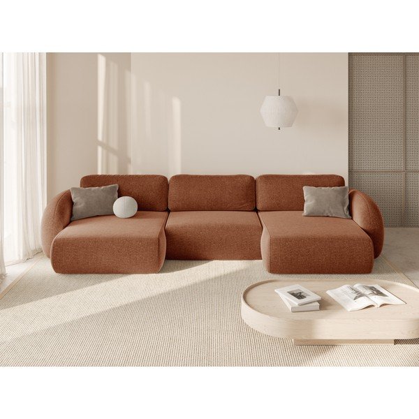 Шенилов сгъваем/с място за съхранение ъглов диван в тухлен цвят (U форма) Tonale – Cosmopolitan Design-image-1