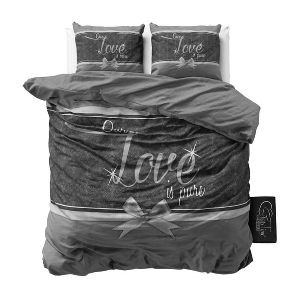 Сиво памучно двойно спално бельо Pure Love, 200 x 200 cm - Sleeptime