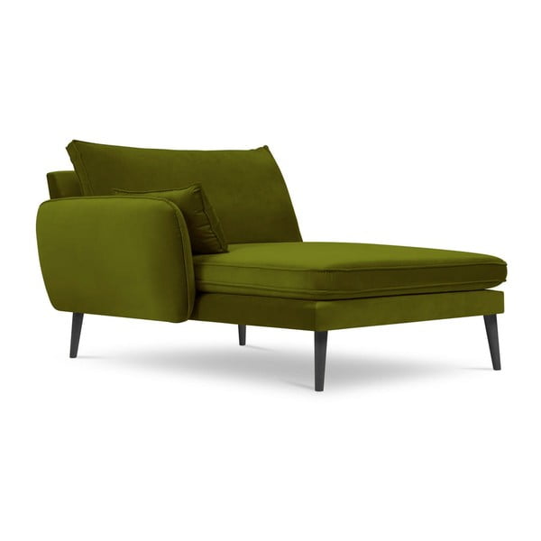 Зелено кадифено кресло за отдих с черни крака, ляв ъгъл Lento - Kooko Home