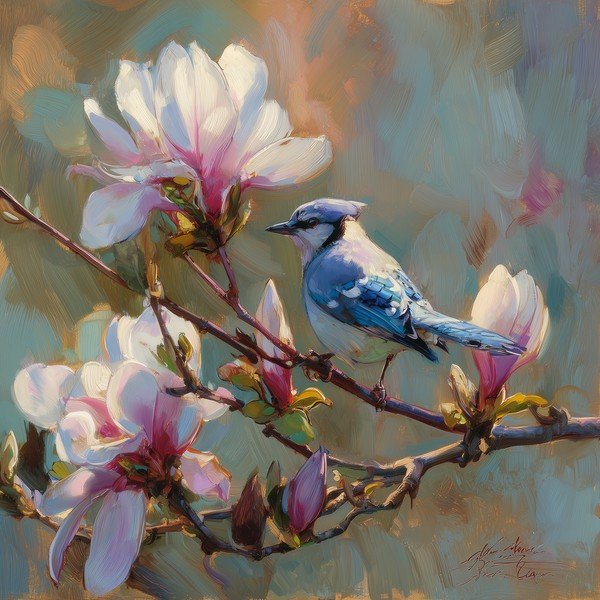 Печатна върху платно картина 32x32 cm Bluejay & Blossom – Styler