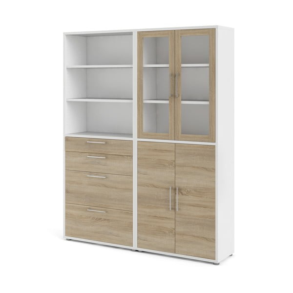 Бяло-естествена модулна библиотека от дъбов декор  178x222 cm Prima – Tvilum