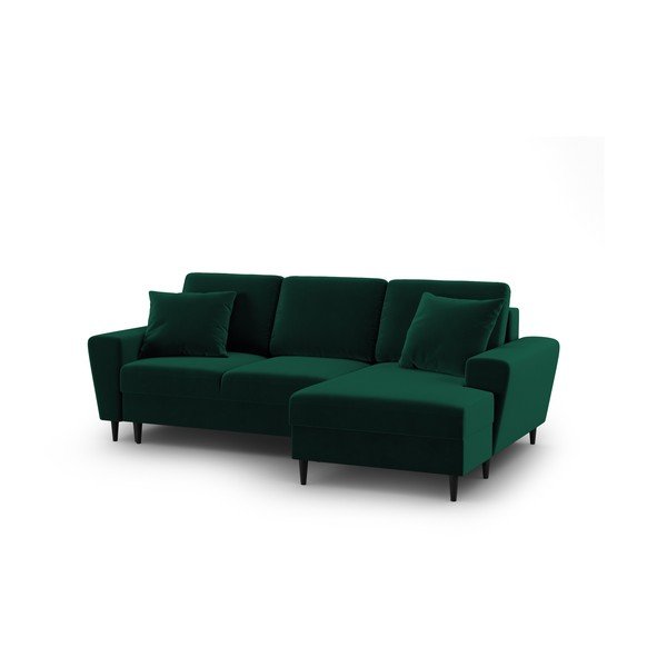 Зелен кадифен разтегателен ъглов диван с място за съхранение (десен ъгъл) Kyoto – Cosmopolitan Design-image-1