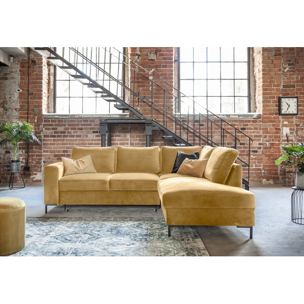Жълт кадифен разтегателен ъглов диван (десен ъгъл) Lofty Lilly – Miuform-image-4
