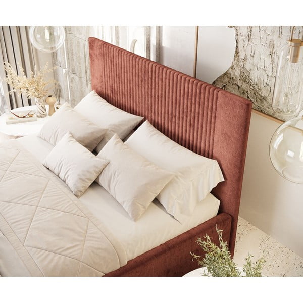 Двойно легло 140x200 cm тапицирано с място за съхранение с включена подматрачна рамка тухлен Etero – Maison de Rêve-image-4