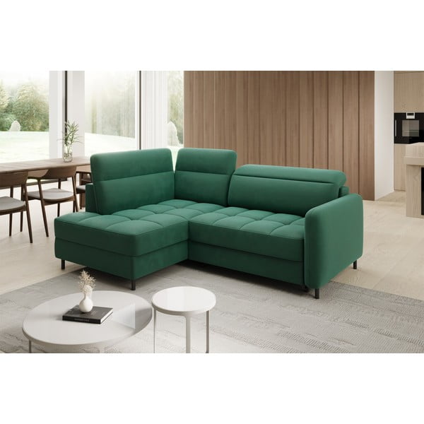 Зелен кадифен разтегателен ъглов диван с място за съхранение (ляв ъгъл L форма) Barea – ELTAP-image-3