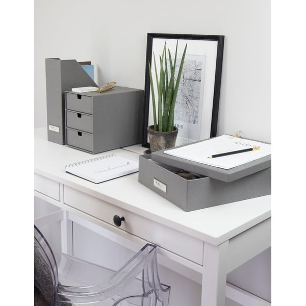 Сива кутия за съхранение с етикет за име за документи, размер A4 Oskar - Bigso Box of Sweden-image-3