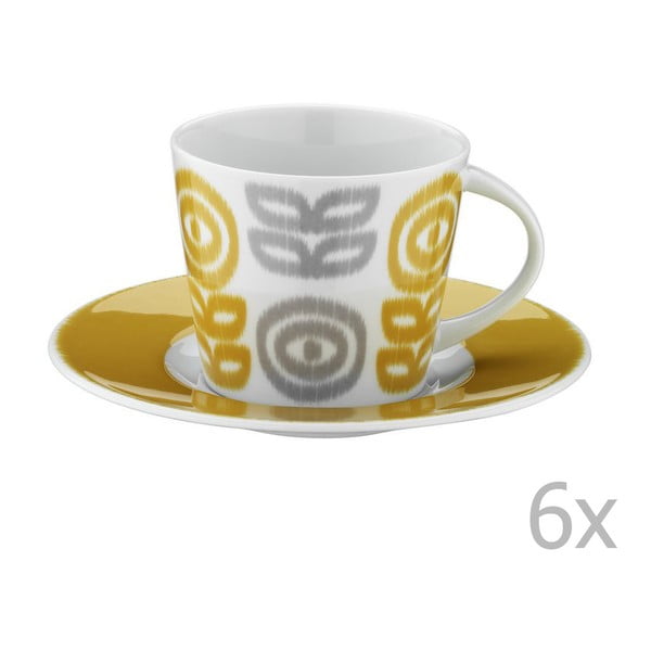 Комплект от 6 порцеланови чаши за чай с чинийки Poulios - Kütahya Porselen