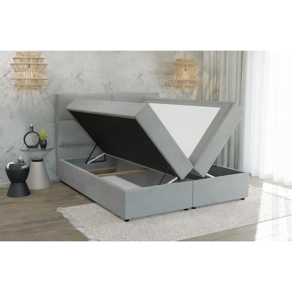 Светлосиво боксспринг легло 160x200 cm с място за съхранение Rico – Ropez-image-3