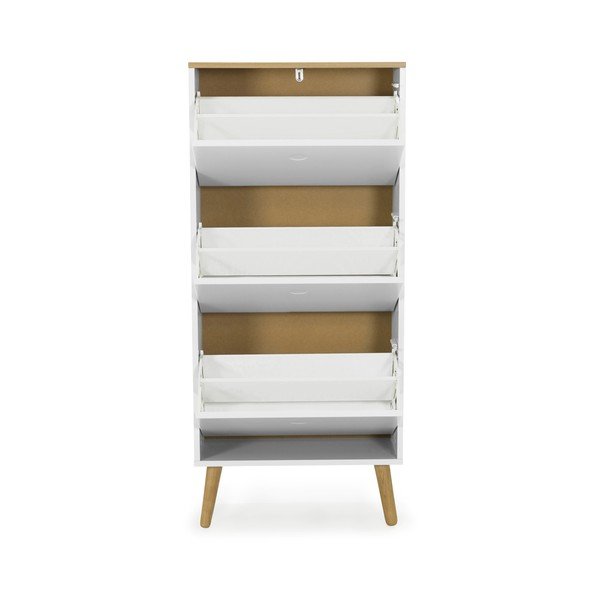 Бяла етажерка за обувки с крака от дъбово дърво с 3 копчета Dot - Tenzo-image-3