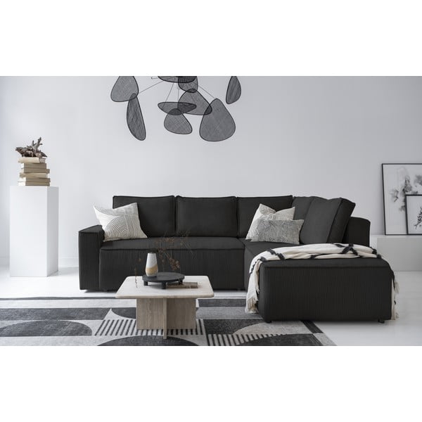 Антрацитен разтегателен ъглов диван от рипсено кадифе (десен ъгъл) Brave Dave – Miuform-image-4