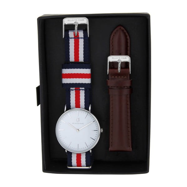 Set pánských hodinek s řemínky Black Oak Stripe Tricolora 