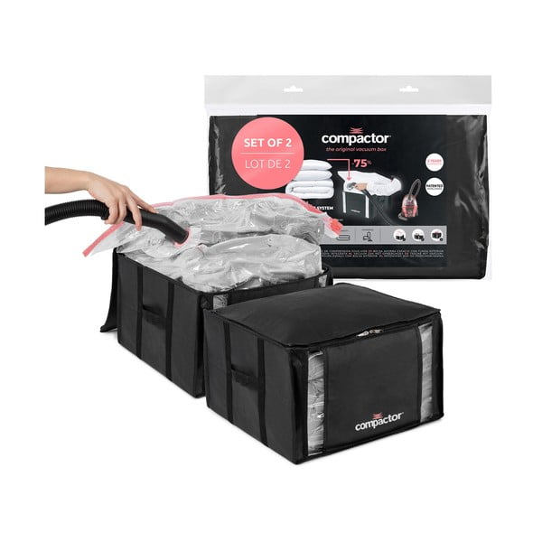 Вакуумни подсилени текстилни кутии за съхранение на дрехи в комплект 2 бр. 42x25x25 cm Black Edition – Compactor