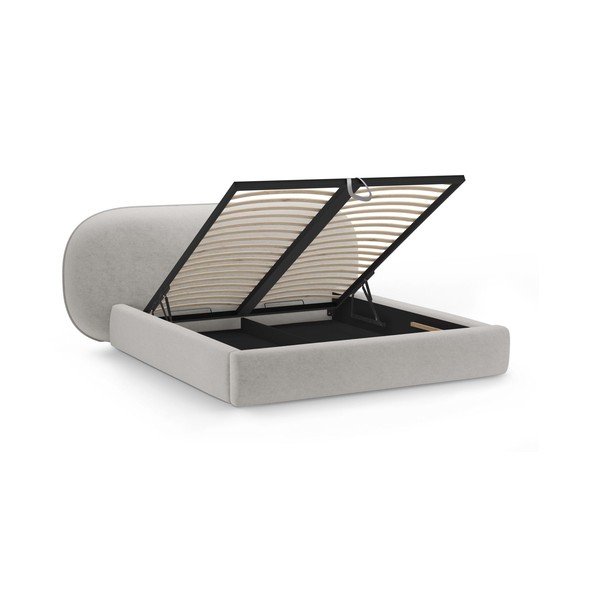 Светлосиво тапицирано двойно легло с място за съхранение и включена подматрачна рамка 200x200 cm Ovalo – Micadoni -image-2
