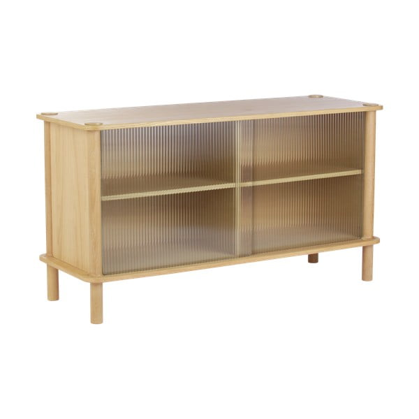 Витрина от масивен дъб с плъзгащи се врати в естествен цвят 135x73,5x48 cm Italic – UMAGE-image-1