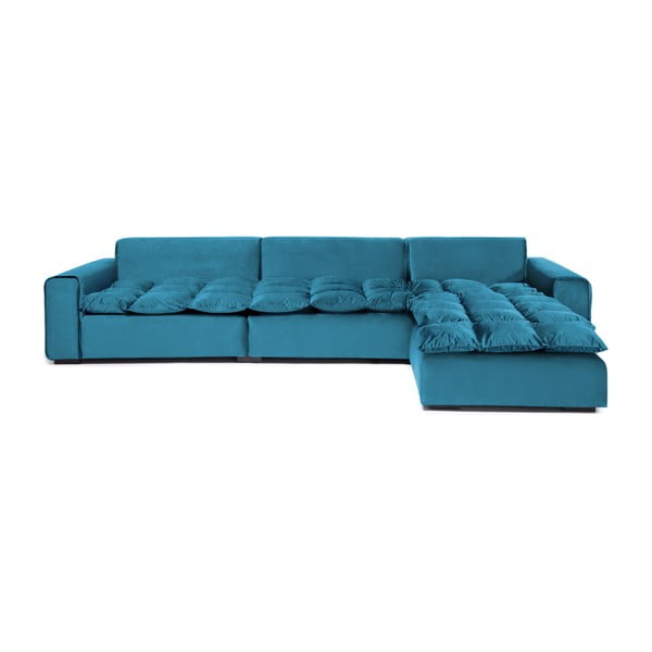 Аквамаринено син ъглов триместен диван с шезлонг от дясната страна Cloud Blue Grey - Vivonita