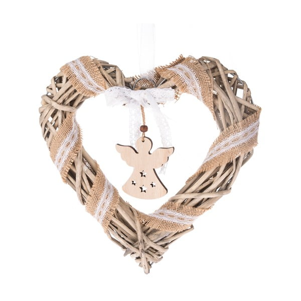 Светлокафяв плетен венец във формата на сърце, ø 30 cm - Dakls