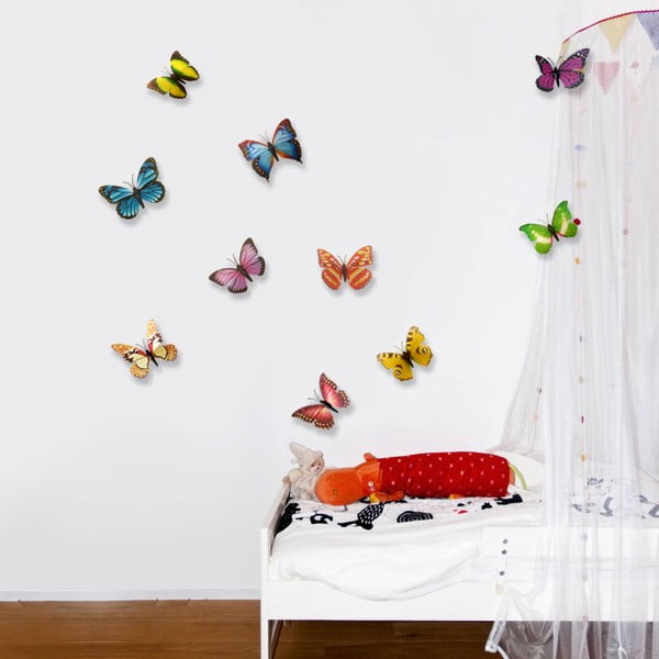 Trojrozměrné samolepky motýlků, barevní