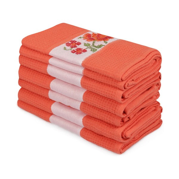 Комплект от 6 оранжеви кърпи от чист памук Simplicity, 45 x 70 cm - Mijolnir