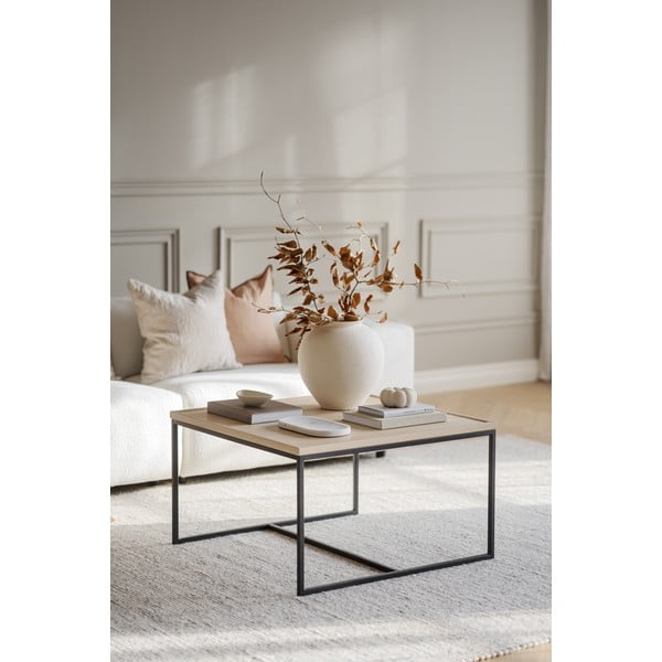 Масичка за кафе с дъбова дървена плоскост в естествен цвят ø 80 cm Deerfield – Rowico-image-3