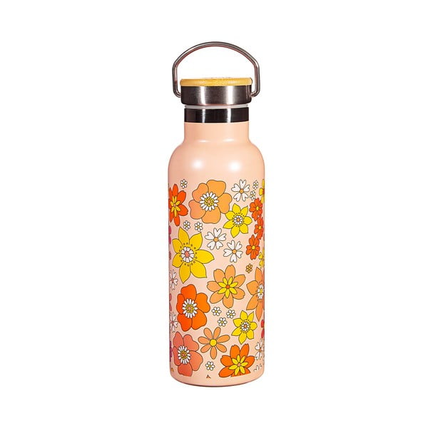 Оранжево бебешко шише от неръждаема стомана 500 ml 70s Floral - Sass & Belle-image-3