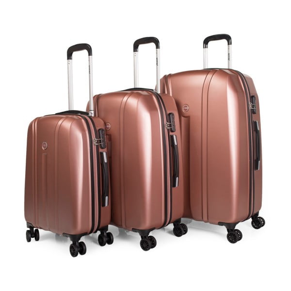 Sada 3 růžovozlatých cestovních kufrů na kolečkách Arsamar Thomas