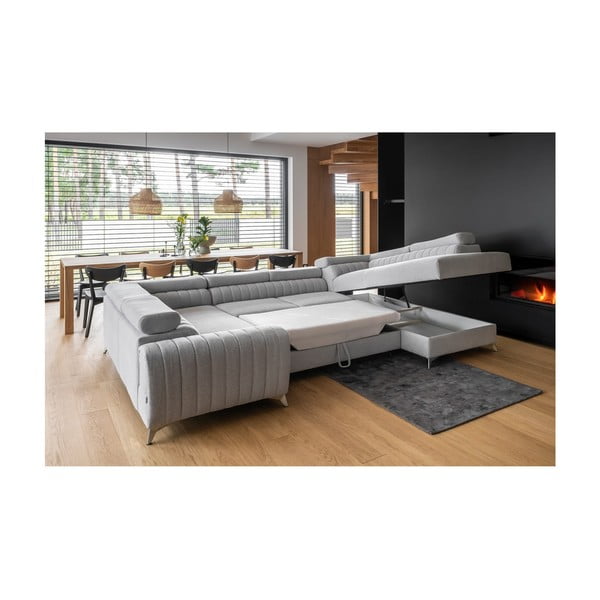 Светлосив разтегателен ъглов диван с място за съхранение (десен ъгъл U форма) Louis – ELTAP-image-2