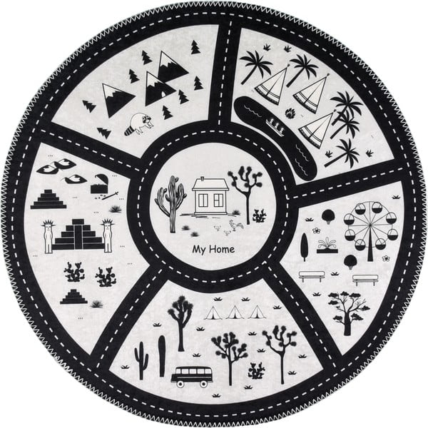 Черно-бяло детско килимче за игра подходящо за пране ø100 cm My Home – Vitaus