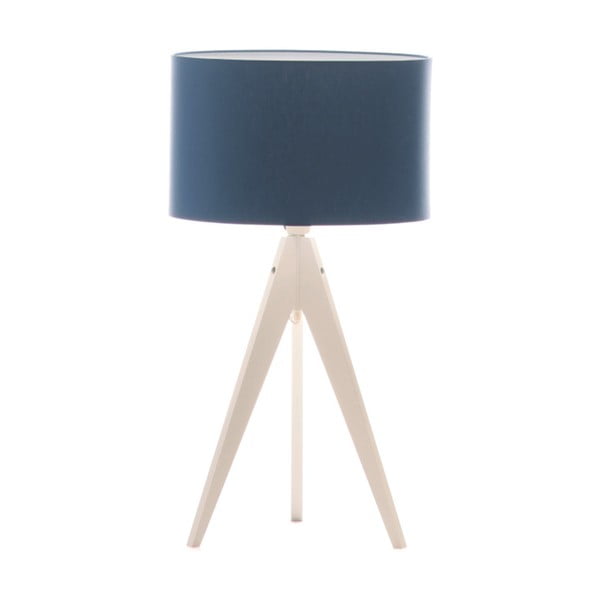 Modrá stolní lampa 4room Artist, bílá bříza lakovaná, Ø 33 cm