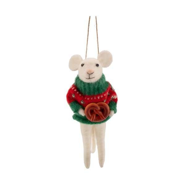 Текстилна Коледна украса 6 cm Mouse with Pretzel – Sass & Belle