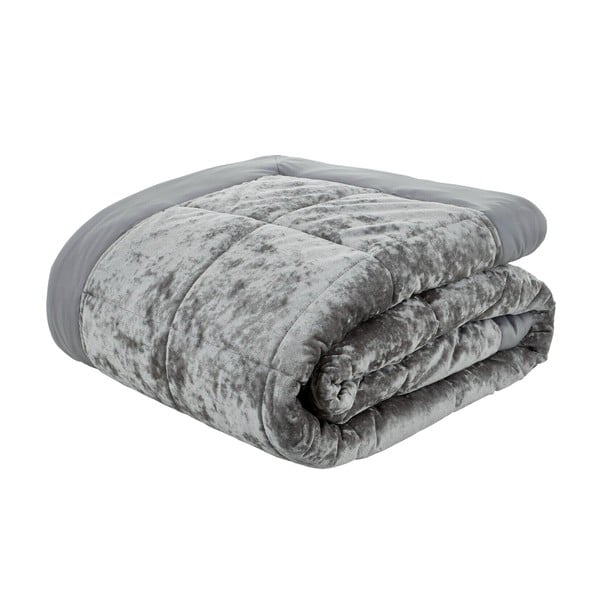 Сиво кадифено ватирано покривало за двойно легло 220x220 cm Crushed - Catherine Lansfield-image-1