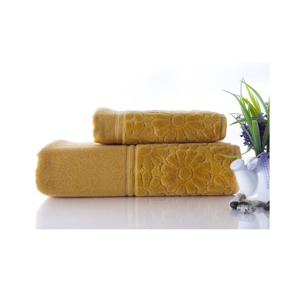 Set dvou ručníků Samba Mustard Color, 70x140 a 50x90 cm