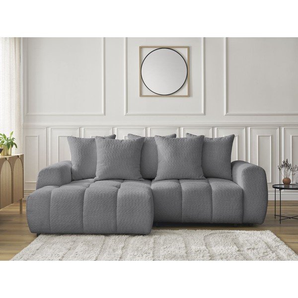 Сив  разтегателен ъглов диван с място за съхранение от букле (ляв ъгъл) Roxelane – Bobochic Paris-image-1