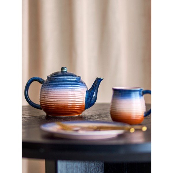 Син/оранжев керамичен чайник с цедка 890 ml Tatum – Bloomingville-image-1